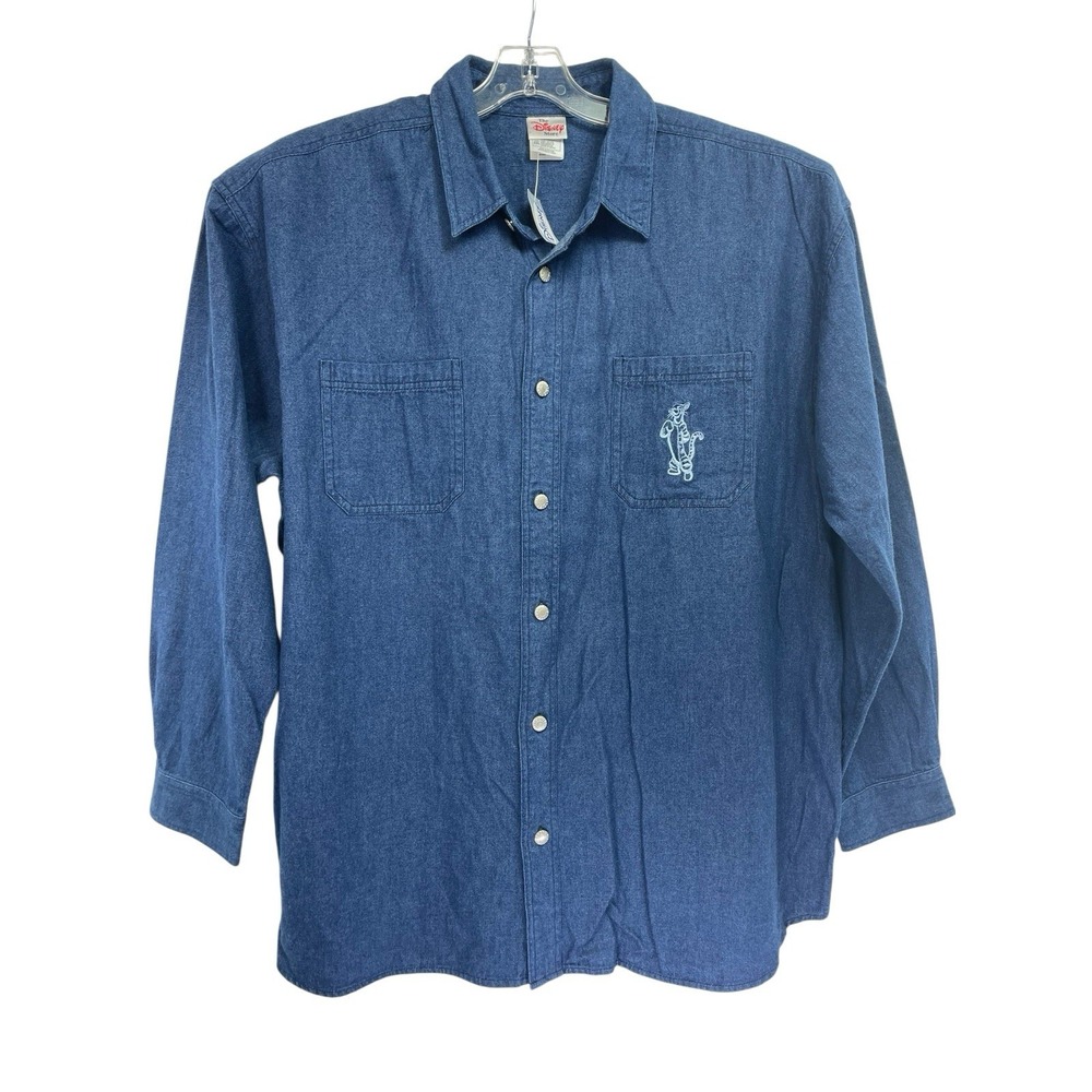 DISNEY STORE TIGGER Embroidered Sz ZXL Blue Chambrey L/S Button Shirt (H23) NWTs